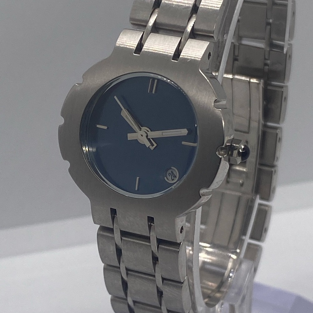 Silver and Blue Stainless Steel Watch